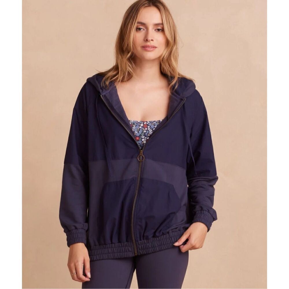 NWT Summersalt Softest French Terry Mixed-Media Hoodie Midnight Blue Sz L